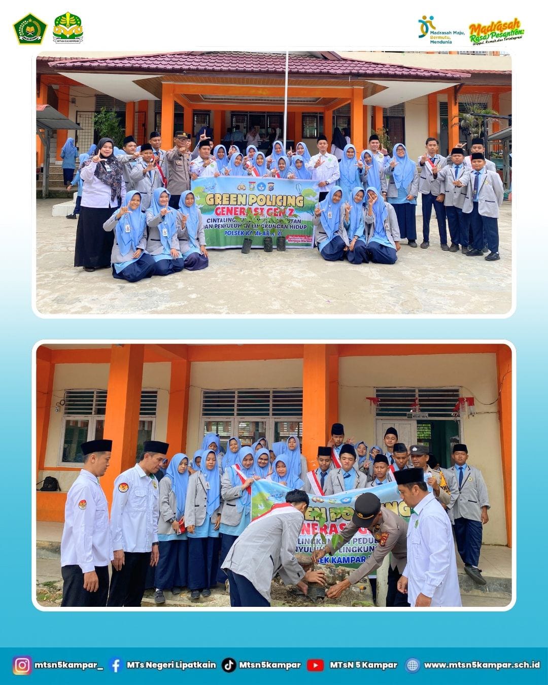 GAUNGKAN PEDULI LINGKUNGAN DI MTSN 5 KAMPAR, POLSEK KAMPAR KIRI GELAR POLICE GO TO SCHOOL DAN GREEN POLICING